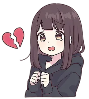 💔 anime, sad, heartbreak, broken heart, girl, cartoon, tearful telegram sticker