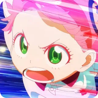 🙂 Anime, Różowe włosy, Kreskówka, Wyraz twarzy, Zielone oczy telegram sticker