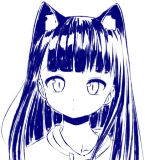 😐 gadis anime, telinga kucing, imut, manga, seni digital, ilustrasi telegram sticker