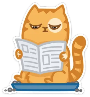 😑 gato, lendo, jornal, fofo, animal, desenho animado telegram sticker