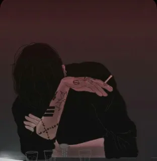 😎 Emo, Smutny, Samotny, Sztuka, Sztuka cyfrowa, Tatuaż, Picie telegram sticker
