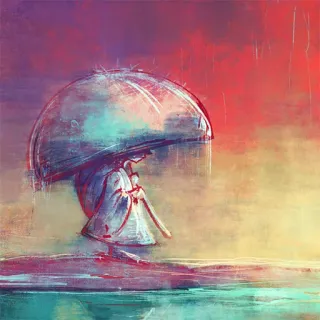 ☂️ parapluie, pluie, art, personne, triste, seul whatsapp sticker