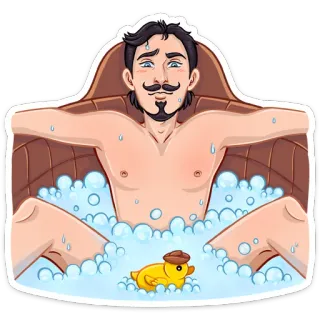 🛀 homme, bain, baignoire, bulles, canard, canard en plastique, dessin animé telegram sticker