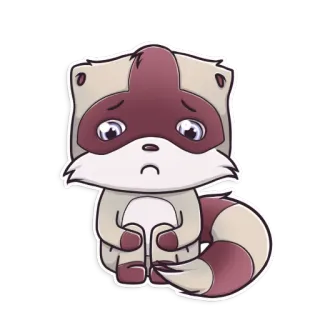 😞 procione, triste, carino, animale, cartone animato, adesivo, illustrato telegram sticker