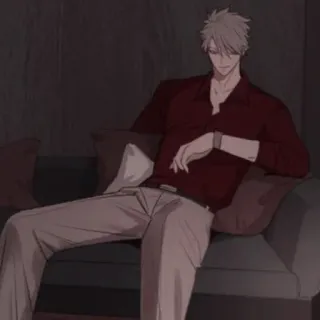 🍶 男, 座る, ソファ, カジュアル, アニメ, キャラクター telegram sticker