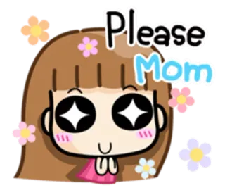 😻 Please Mom cartoon, girl, flowers, request, cute, pleading whatsapp sticker