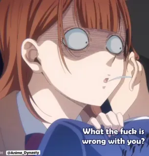 😑 What the fuck is wrong with you? Anime, Cartoon, Geschrokken, Gezichtsuitdrukking, Meisje, Meme telegram sticker