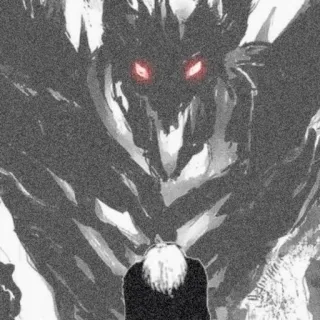 😩 悪魔, モンスター, ダーク, ホラー, ファンタジー, 跪く, 影, 赤い目 telegram sticker