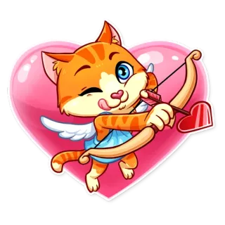💘 고양이, 큐피드, 화살, 사랑, 하트, 발렌타인데이, 동물, 귀여운 whatsapp sticker