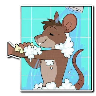 🚿 крыса, душ, мыло, чистый, гигиена, мультфильм, животное, ванна telegram sticker