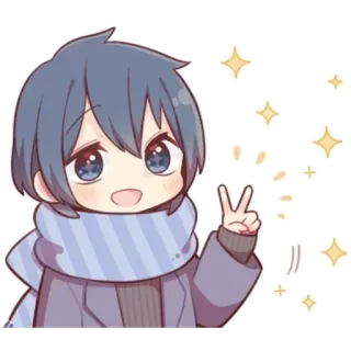 🌟 Anime, Chibi, Lindo, Bufanda, Brillo, Signo de la paz telegram sticker