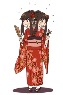 ‼️ Anime, Siamesas, Ropa japonesa, Kimono, Chica, Dos cabezas telegram sticker
