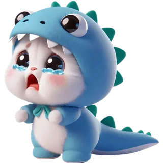 😭 猫, 恐竜, 泣く, アニメ, ステッカー, かわいい, 青 telegram sticker