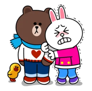 👫 Brown, Cony หมี, กระต่าย, การ์ตูน, LINE Friends, น่ารัก telegram sticker