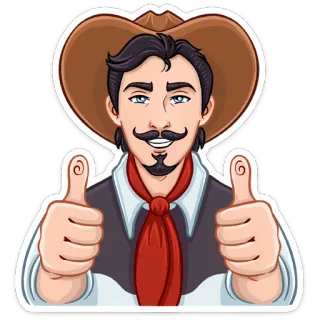 👍 Cowboy, Western, Pouce levé, Homme, Chapeau, Autocollant, Dessin animé telegram sticker