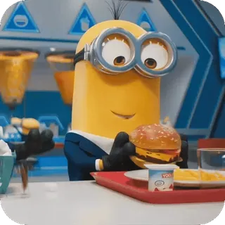 ๐ Minion Despicable Me minion, eating, burger, fast food, animation, funny, hungry telegram sticker