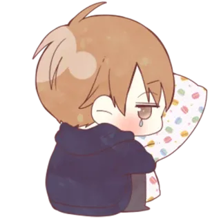 🥺 triste, llorando, anime, chico, almohada, solo telegram sticker