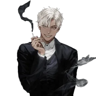 🚸 อนิเมะ, สูบบุหรี่, บุหรี่, สูท, ผู้ชาย, ยิ้มเยาะ telegram sticker
