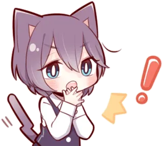 ❗️ Animé, Nekomimi, Chibi, Exclamation, Kawaii telegram sticker