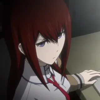 ⏱ Kurisu Makise Steins;Gate anime, cabelo ruivo, séria, garota, cientista whatsapp sticker