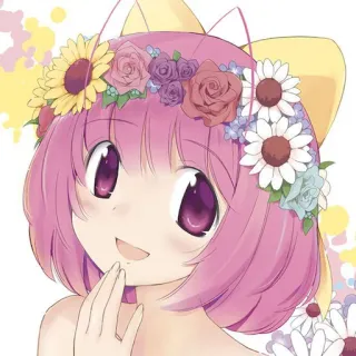 🌸 Anime, Garota, Coroa de flores, Fofa, Cabelo rosa, Olhos grandes telegram sticker