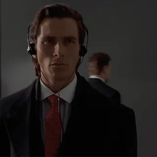 🎧 Patrick Bateman American Psycho Patrick Bateman, American Psycho, Christian Bale, headphone, setelan jas, film telegram sticker