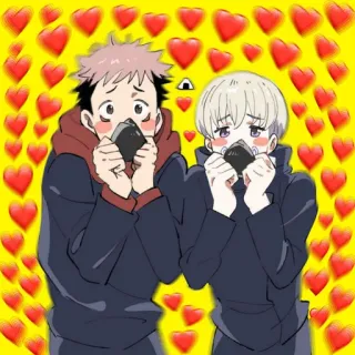 😍 Anime, Lindo, Corazones, Comiendo, Amigos telegram sticker