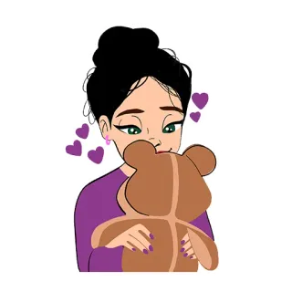 💜 mujer, osito de peluche, corazones, amor, abrazo telegram sticker
