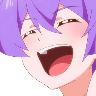 😂 anime, capelli viola, sorriso, cartone animato, felice, carino telegram sticker