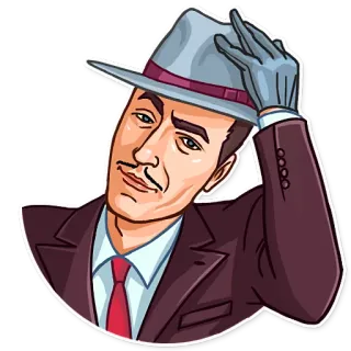 👋 мужчина, шляпа, костюм, галстук, перчатки telegram sticker