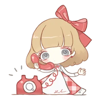 📞 女孩, 卡通, 手机, 可爱, 插画, 蝴蝶结, 绘画 telegram sticker