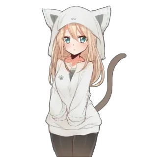 🥺 anime meisje, kattenoren, hoodie, schattig, cartoon, kawaii, manga telegram sticker