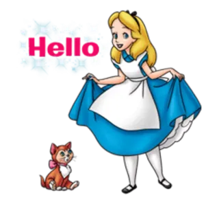 🙂 Alice Alice in Wonderland Hello 앨리스, 고양이, 만화, 디즈니, 원더랜드, 인사 telegram sticker