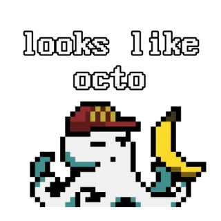 🍌 looks like octo ปลาหมึก, พิกเซลอาร์ต, กล้วย, หมวก, ออคโต, อาหาร, สัตว์ telegram sticker
