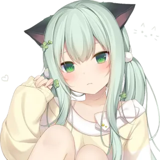 💚 Anime, Mädchen, Süß, Katzenohren, Grüne Haare telegram sticker
