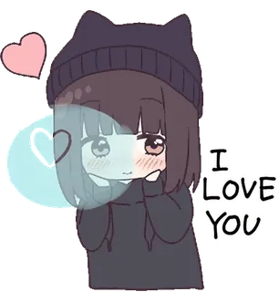 😍 I LOVE YOU fofo, amor, anime, kawaii, coração, menina, desenho animado, adesivo telegram sticker