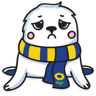 😔 zeehond, verdrietig, cartoon, zonnebloem, sjaal, dier telegram sticker