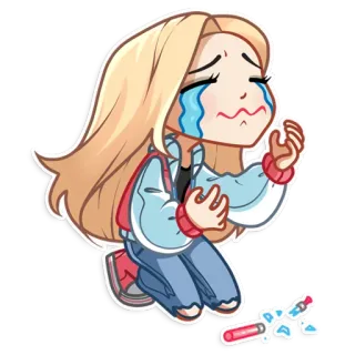 😭 menangis, sedih, wanita, lipstik patah, kesal, berlutut telegram sticker