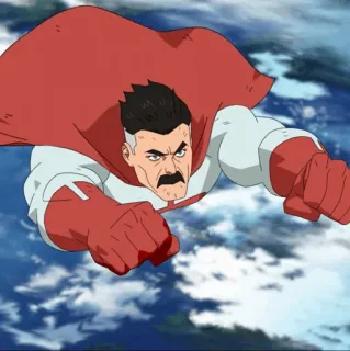 🌐 Omni-Man Invincible Superheld, fliegend, Blut, Animation, Comic telegram sticker