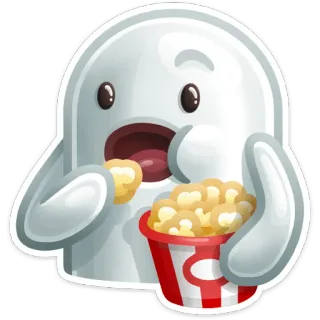 🍿 hantu, popcorn, film, camilan, makan, hiburan whatsapp sticker