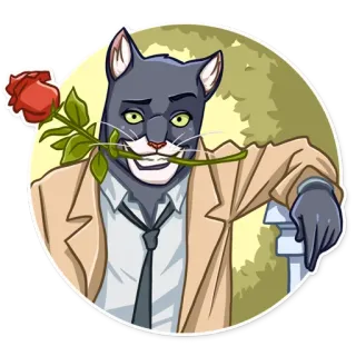 🌹 Katze, Rose, Tier, Anthropomorph, Cartoon, Blume telegram sticker