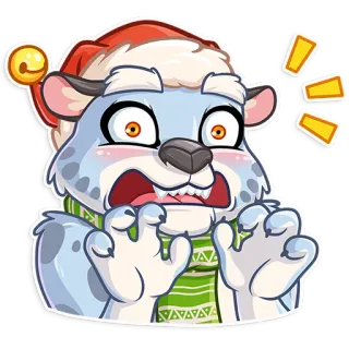😨 สัตว์การ์ตูน, ฤดูหนาว, วันหยุด, น่ารัก, เสือดาวหิมะ, กลัว, ตกใจ whatsapp sticker