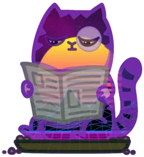 🧐 고양이, 독서, 신문, 보라색, 은하, 동물, 만화 telegram sticker