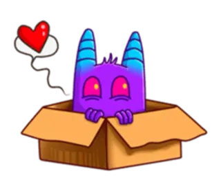 😘 Monster, Box, Süß, Herz, Lila, Cartoon whatsapp sticker