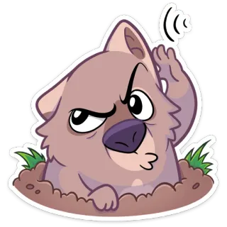 🦻 wombat, animal, desenho animado, ouvindo, curioso telegram sticker