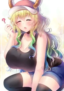 🤔 Lucoa Miss Kobayashi's Dragon Maid Anime, Naga, Gadis, Pirang, Tanduk, Fanart telegram sticker
