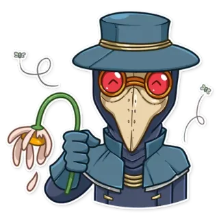 💐 dokter wabah, bunga, topeng, medis, vintage telegram sticker