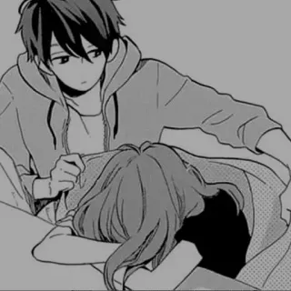 💗 Anime, Mangá, Casal, Conforto, Triste, Ilustração whatsapp sticker