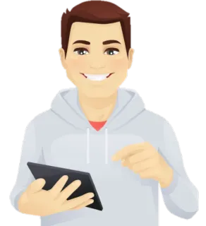 😁 Cartoon, Person, Tablet, Lächelnd, Digital whatsapp sticker