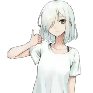 👍 アニメ, 女の子, いいね, 白い髪, 笑顔 telegram sticker